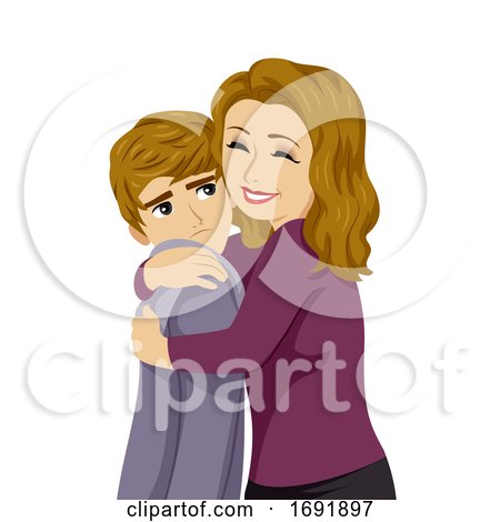 Teen Boy Mom Hug Feel Awkward Illustration by BNP Design Studio