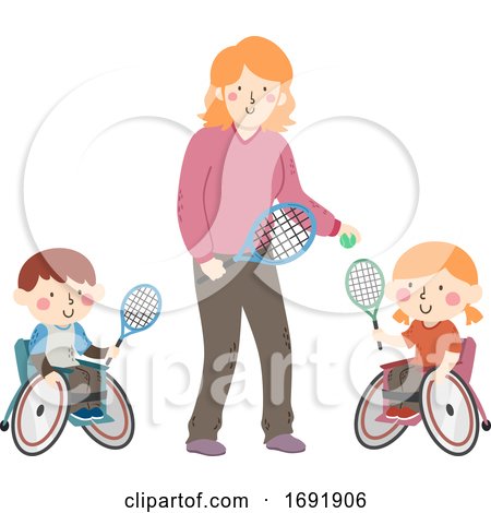 Kids Wheel Chair Tennis Coach Illustration by BNP Design Studio