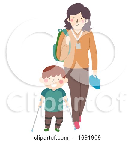 Kid Boy Special Need Teacher Help Illustration by BNP Design Studio