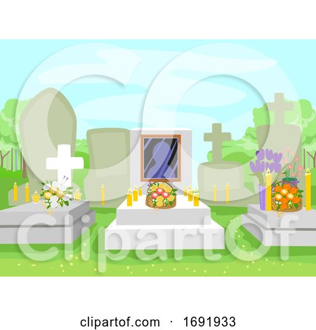Cemetery Flowers Candles Illustration by BNP Design Studio