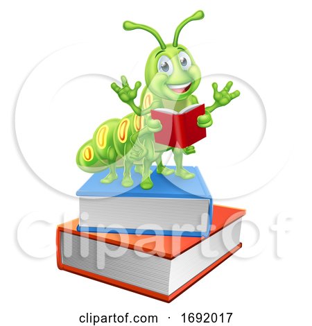 Bookworm Worm Caterpillar on Books Reading by AtStockIllustration
