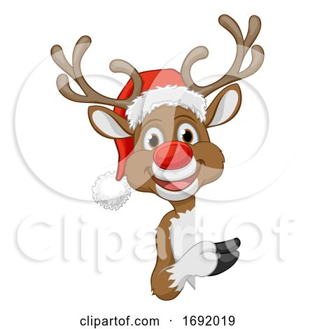 Christmas Reindeer in Santa Hat Cartoon Character by AtStockIllustration