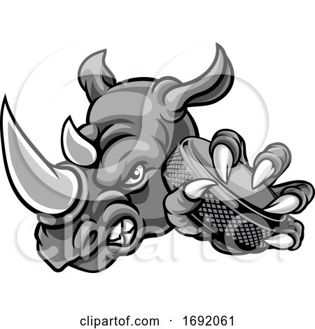 Rhino Ice Hockey Player Animal Sports Mascot by AtStockIllustration