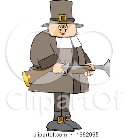 Cartoon Pilgrim Holding a Blunderbuss Rifle by djart