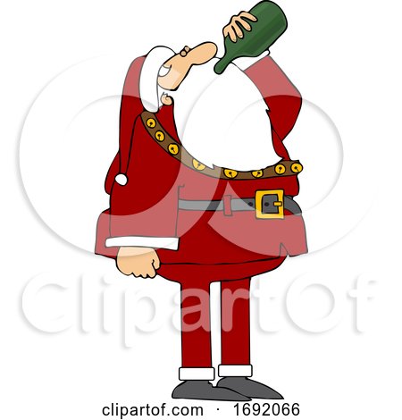 Cartoon Santa Claus Drinking Wine from the Bottle by djart