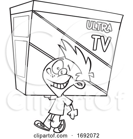 Cartoon Lineart Boy Carrying a TV on Black Friday by toonaday