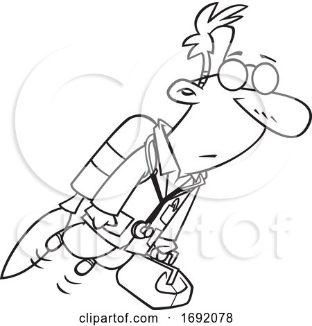 Cartoon Lineart Hi Tech Doctor Flying with a Jet Pack by toonaday