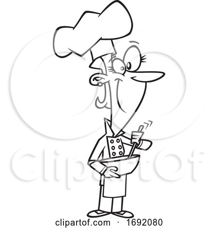 Cartoon Lineart Female Chef Mixing Ingredients by toonaday