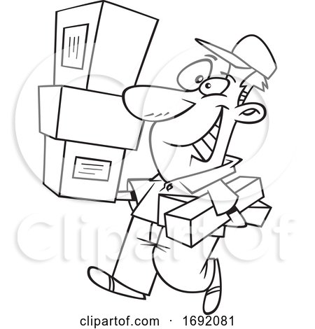 Cartoon Lineart Delivery Man Carrying Packages by toonaday