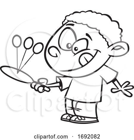 Cartoon Lineart Black Boy Playing Paddleball by toonaday