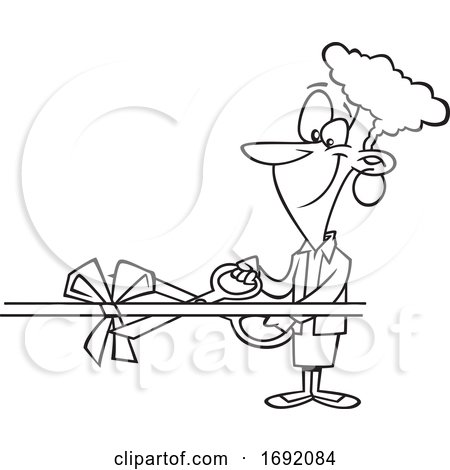 Cartoon Lineart Woman Performing a Ribbon Cutting Ceremony by toonaday