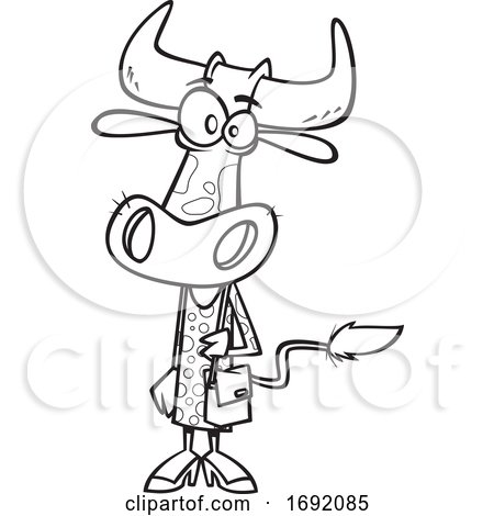 Cartoon Lineart Female Cow Shopping by toonaday