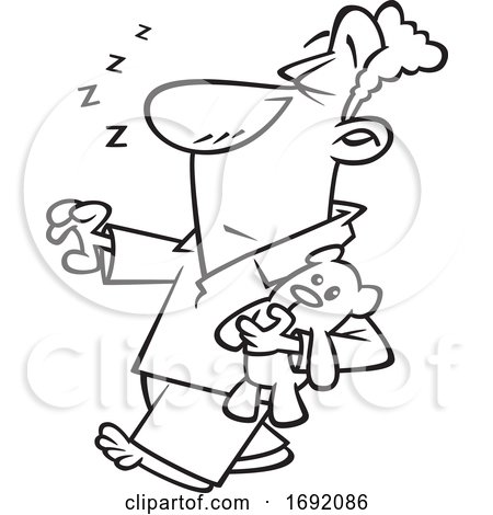 Cartoon Lineart Man Sleep Walking by toonaday