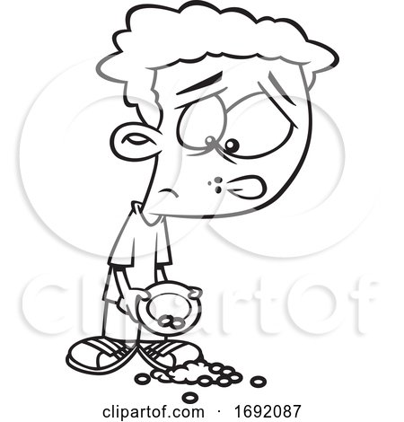 Cartoon Lineart Sad Boy with Spilled Beans by toonaday