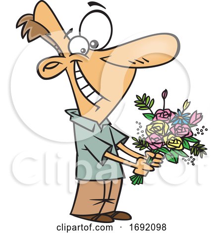 Cartoon Sweet Man Holding Flowers by toonaday