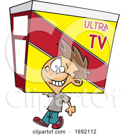 Cartoon White Boy Carrying a TV on Black Friday by toonaday