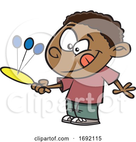 Cartoon Black Boy Playing Paddleball by toonaday