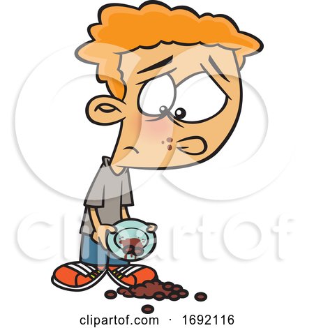Cartoon Sad Boy with Spilled Beans by toonaday