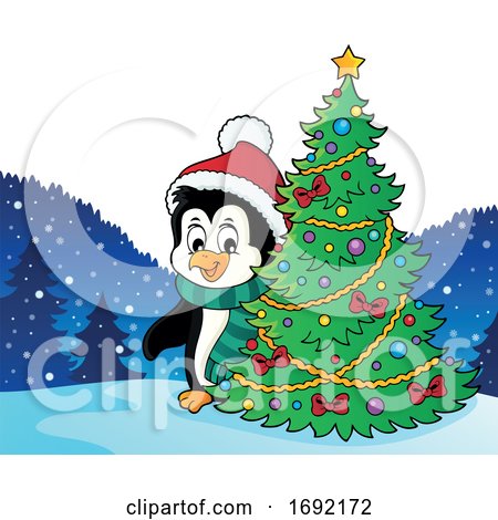 Christmas Penguin with a Tree by visekart