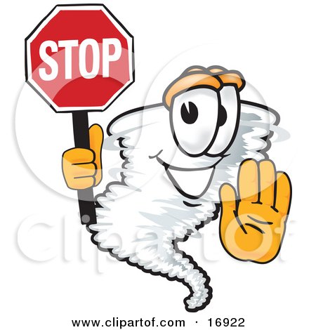 Clipart Picture of a Tornado Mascot Cartoon Character Holding a Stop Sign by Mascot Junction
