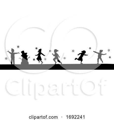 Silhouette Christmas Children in Winter Playing by AtStockIllustration