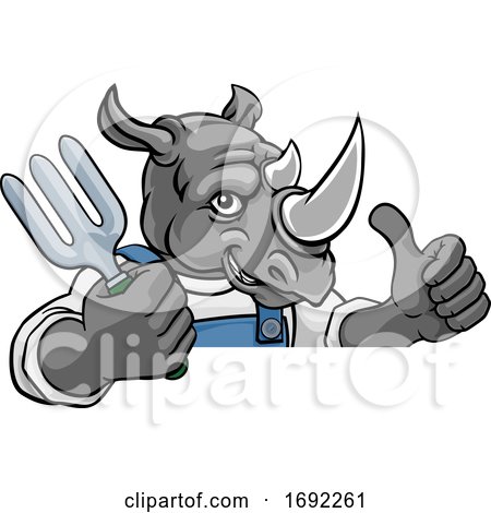 Rhino Gardener Gardening Animal Mascot by AtStockIllustration
