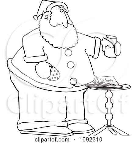 Cartoon Black and White Santa Enjoying a Snack by djart