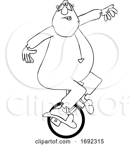 Cartoon Black and White Santa Riding a Unicycle in His PJs by djart