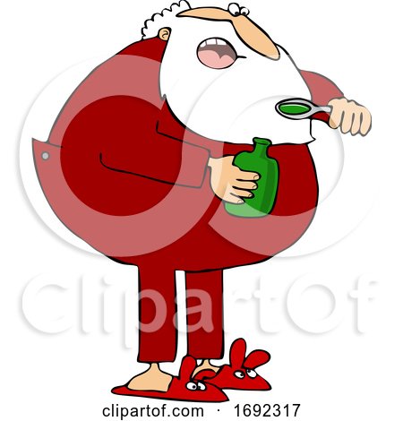 Cartoon Sick Santa Taking Cough Syrup by djart