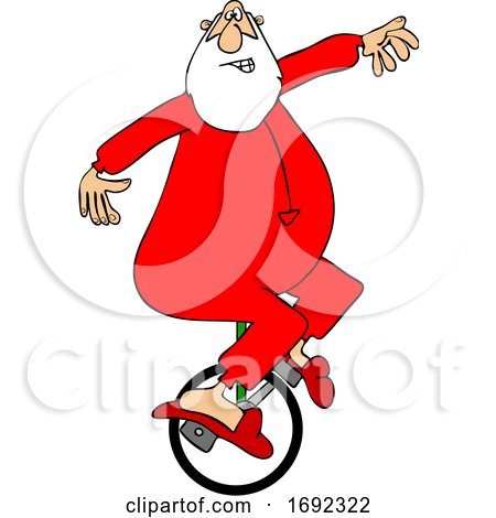 Cartoon Santa Riding a Unicycle in His PJs by djart