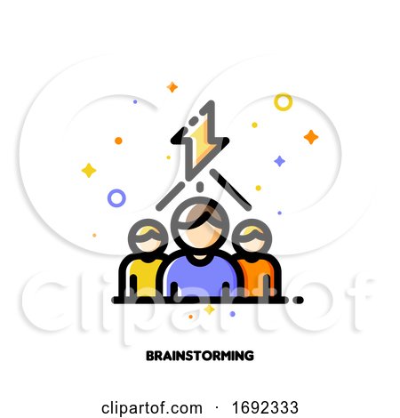 Icon with Business Team and Lightning As Brainstorming Symbol for Creative Ideas Generation Concept by elena