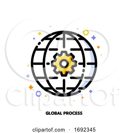 Icon of Gear and Globe for International Business Process Concept by elena