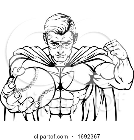 Superhero Holding Baseball Ball Sports Mascot by AtStockIllustration