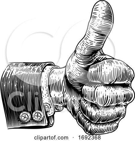 Retro Thumbs up Business Suit Hand Vintage Woodcut by AtStockIllustration