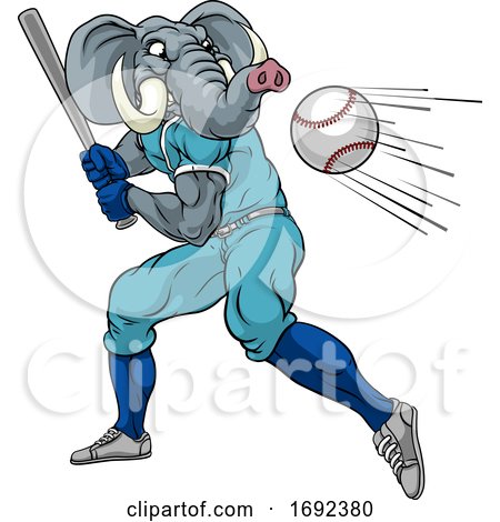 Elephant Baseball Player Mascot Swinging Bat by AtStockIllustration