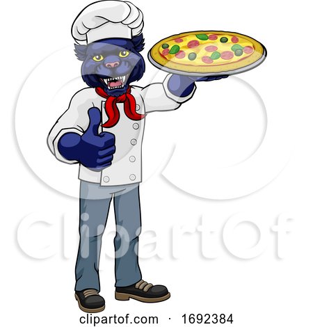 Panther Pizza Chef Cartoon Restaurant Mascot by AtStockIllustration