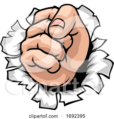 Fist Hand Punching Through Wall Cartoon by AtStockIllustration