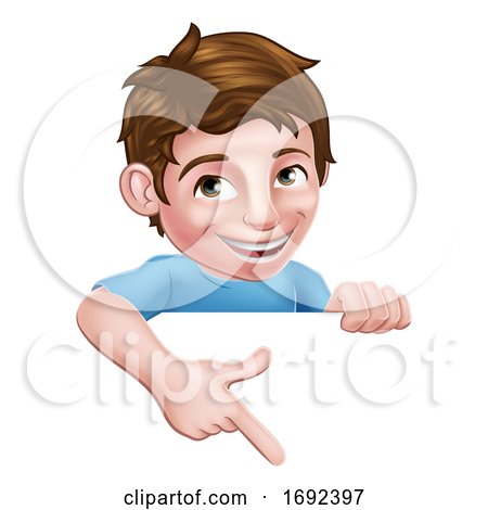 Boy Kid Cartoon Child Character Pointing at Sign by AtStockIllustration