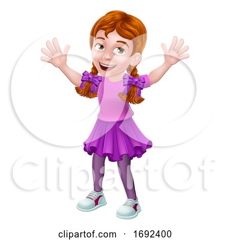 Girl Kid Cartoon Character Waving by AtStockIllustration
