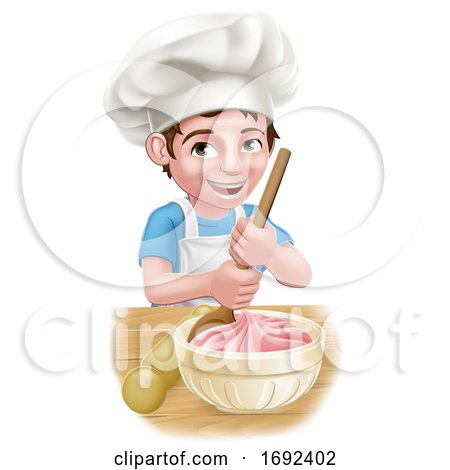 Boy Kid Chef Child Cartoon Character Baking by AtStockIllustration