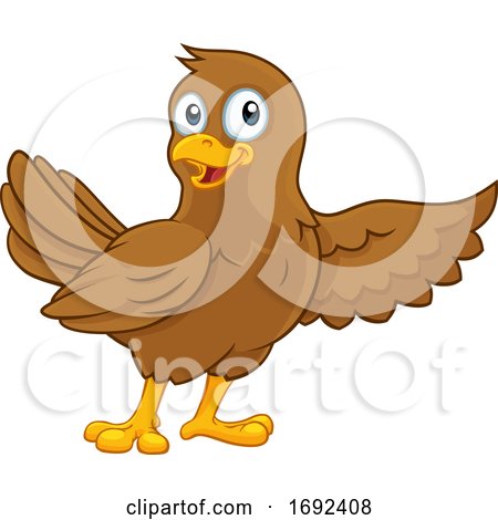 Cute Bird Pointing Cartoon Character by AtStockIllustration