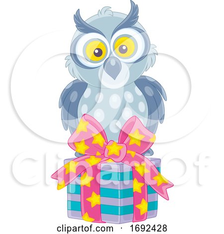 Cute Owl with a Gift by Alex Bannykh