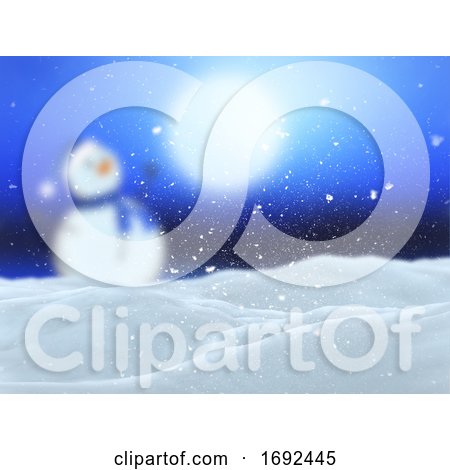 3D Winter Landscape with Defocussed Snowman Scene by KJ Pargeter