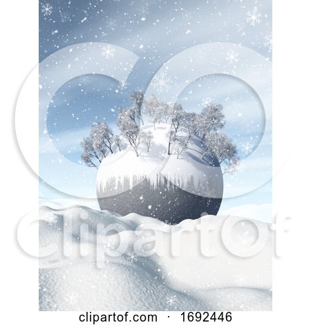 3D Winter Landscape with Snowy Globe Nestled in Snow by KJ Pargeter