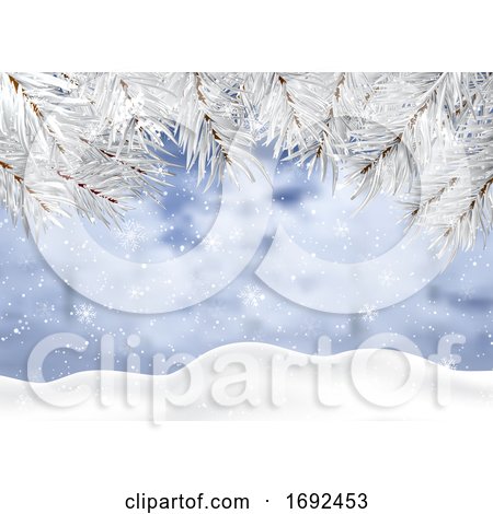 Christmas Background with Winter Snow and Tree Branches by KJ Pargeter