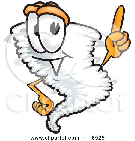 Clipart Picture of a Tornado Mascot Cartoon Character Pointing Upwards by Mascot Junction