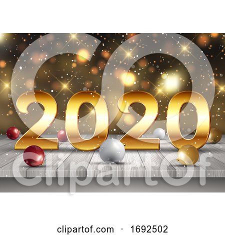 Happy New Year Background with Golden Letters on Wooden Table by KJ Pargeter