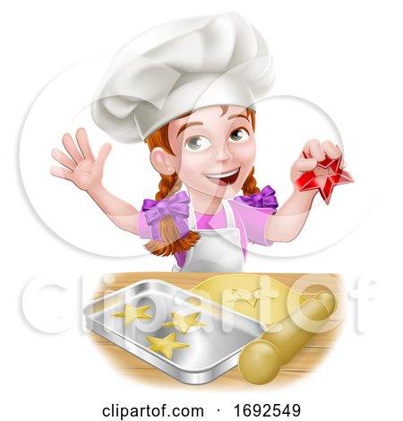 Girl Child Chef Kid Cartoon Character Baking by AtStockIllustration