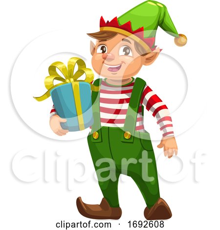 Christmas Elf Holding a Gift by Vector Tradition SM