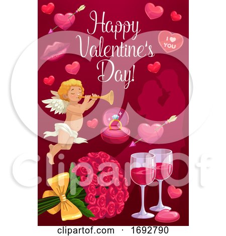 Cupid, Loving Couple and Hearts. Valentines Day by Vector Tradition SM